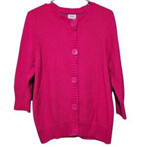 L.L. Bean Cardigan Sweater Women's Size L Pink Button-Up Barbiecore Casual